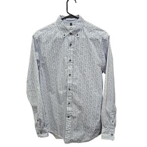 Mens International Report LongSleeve Blue Floral Print ButtonDown Shirt, Medium